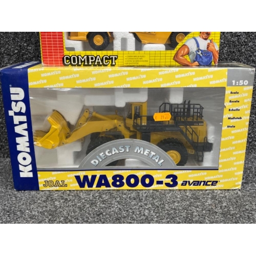 63 - JOAL compact die cast construction vehicles x4 and large Komatsu loader all in original boxes