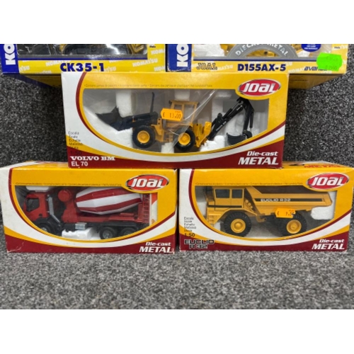 64 - JOAL die cast models x3 construction vehicles and 2 Komatsu vehicles all in original boxes