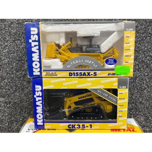 64 - JOAL die cast models x3 construction vehicles and 2 Komatsu vehicles all in original boxes