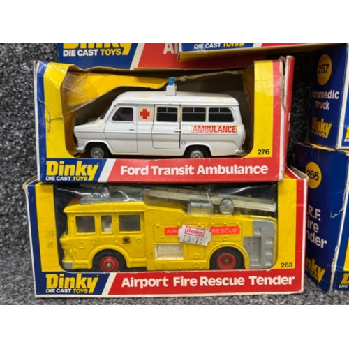 7 - Dinky die cast Emergency vehicles x5. Including E.R.F Fire tender, Paramedic truck, Airport fire res... 