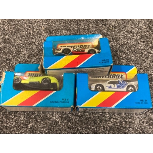 74 - Matchbox MB series cars to include Ford Supervan and Racing Porsche x6 all boxed