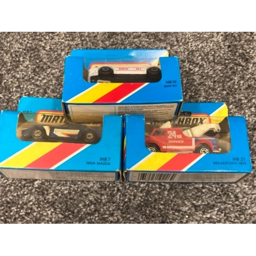 76 - Matchbox MB series cars to include BMW M1 and Imsa Mazda x6 all boxed