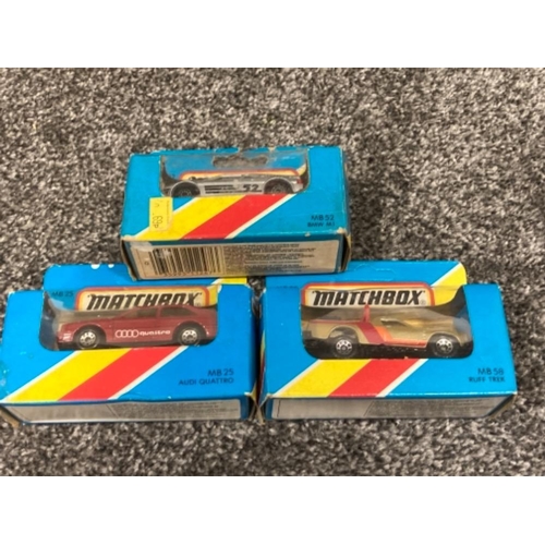 76 - Matchbox MB series cars to include BMW M1 and Imsa Mazda x6 all boxed