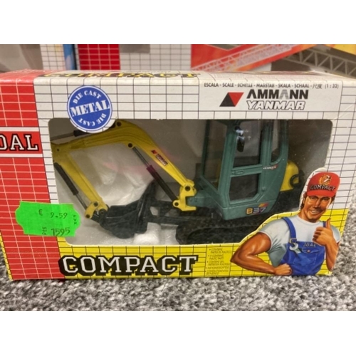 80 - Joal die cast models to include mini excavator and fire engine x5