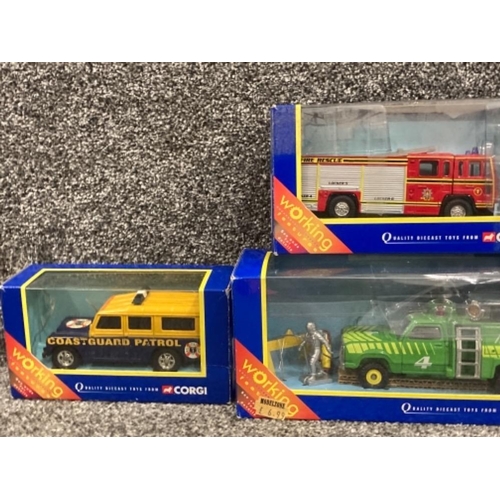 84 - Corgi Working Features die cast vehicles to include Volvo fire engine and Angus fire tender x5