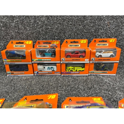 9 - Matchbox Mattel wheels die cast vehicles x20. Numbers between 23-75 all boxed