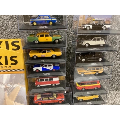 92 - Taxis Del Mundo die cast vehicles to include Ford Falcon XK Sydney 1960 and Buick Special New York 1... 