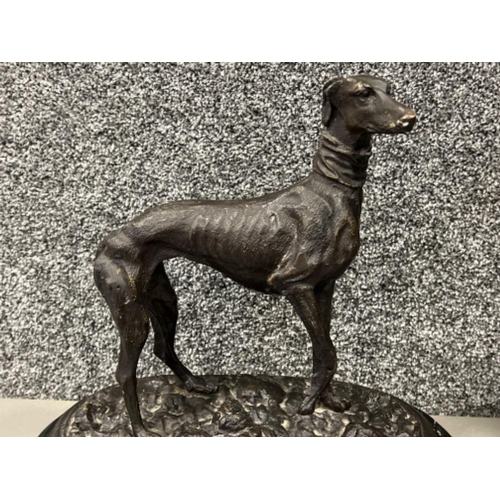 11 - Bronze model of Greyhound on a black marble base England MENE