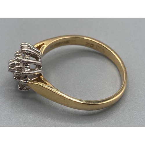 123 - Ladies 18ct yellow gold and diamond cluster ring approx .25ct size O 3.9g gross