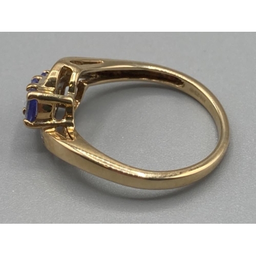 153 - Ladies 9ct yellow gold tanzanite and diamond ring size M 2.5g gross