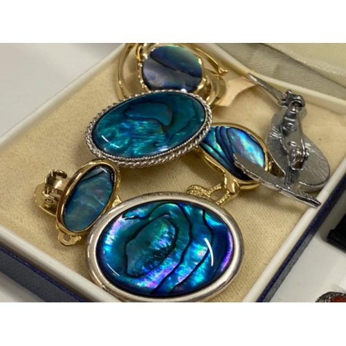 163 - Box of gentleman’s vintage cufflinks & box of New Zealand Paua shell costume jewellery