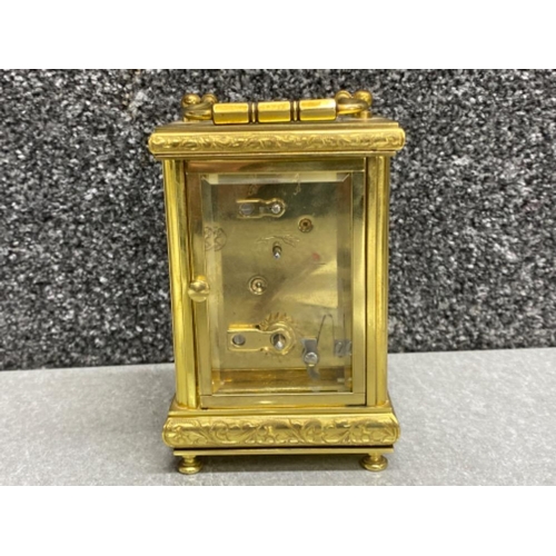 165 - Vintage brass Luscombes ‘Reading’ carriage clock with key “a Worcester clock”