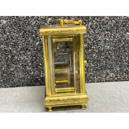 165 - Vintage brass Luscombes ‘Reading’ carriage clock with key “a Worcester clock”