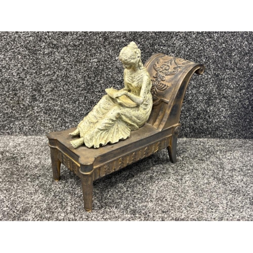 204 - Large decorative twin handle vase and cast lady sitting reading