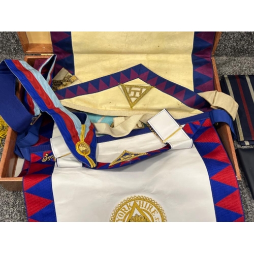 207 - Masonic cases and items including aprons and ribbons