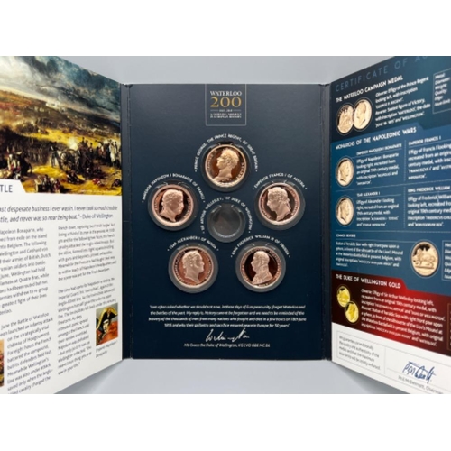 218 - Limited edition uncirculated The battle of Waterloo coin/medal set. Comprising of 5 bronze coins in ... 