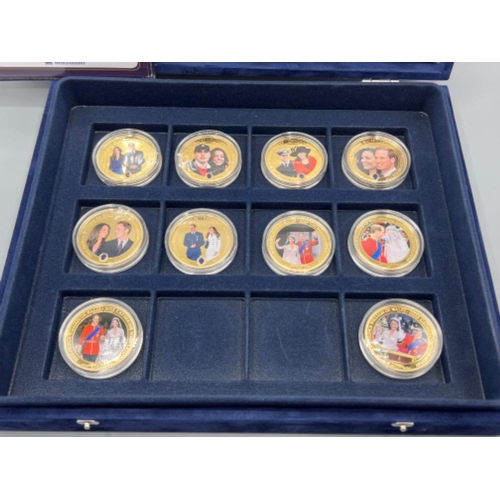 219 - Royal mint Westminster William and Kate 24ct gold plated photographic coin set. Contains 10 all with... 