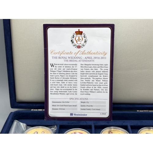 226 - 7 x 24ct gold plated $1 Cook Islands coins, celebrating The Royal wedding April 29th 2011 with COA a... 