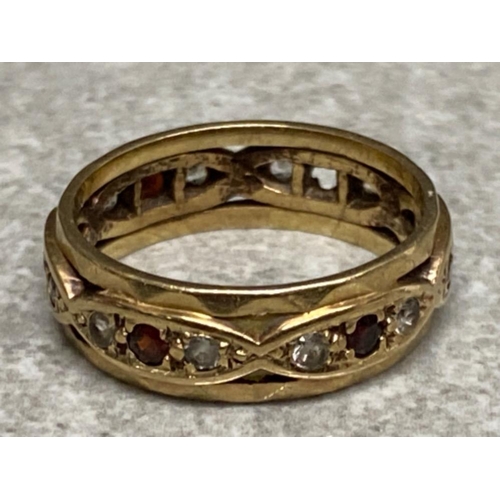 269 - 9ct gold garnet & synthetic spinel eternity ring, (1x garnet missing) size M1/2, 3.6g gross