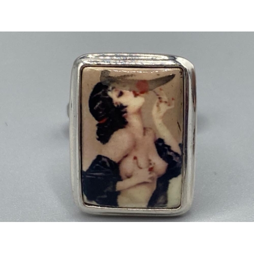 92 - A pair of silver and enamel cufflinks with semi nude figures, 11.5g