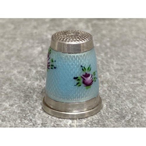 190 - A silver size 7, Blue Guilloche enamelled thimble marked 925 silver and unidentified makers mark, po... 