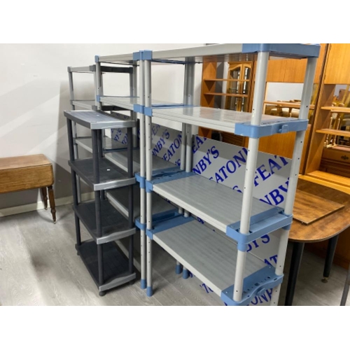 632 - Four sets of plastic 4 tier garage shelves