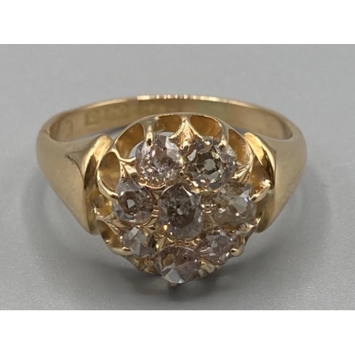 109 - 18ct yellow gold antique diamond cluster ring size T 6.4g gross