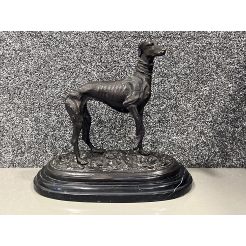 11 - Bronze model of Greyhound on a black marble base England MENE