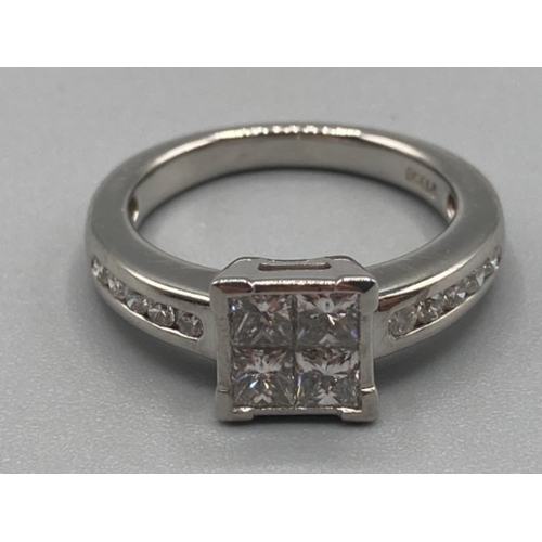 110 - Ladies platinum diamond ring in square setting approx 1ct size J 5.6g gross