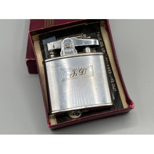 12 - Ronson lighters including Diana 1950s table lighter, working Varaflame 1960s lighter in original box... 