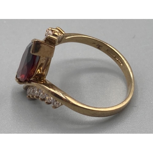 150 - Ladies 9ct yellow gold garnet and CZ ring size N 2.9g gross