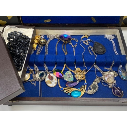 156 - Canteen of miscellaneous costume jewellery together with a box of jet jewellery etc