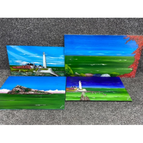 177 - 4x acrylic paintings on board, all done & signed by local artist Brian P.Simister (St.Mary’s lightho... 