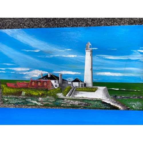 177 - 4x acrylic paintings on board, all done & signed by local artist Brian P.Simister (St.Mary’s lightho... 