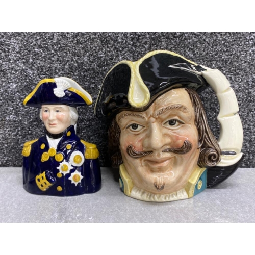 184 - Large Royal Doulton character jug Captain Henry Morgan together with a wood & sons admiral Lord Nels... 