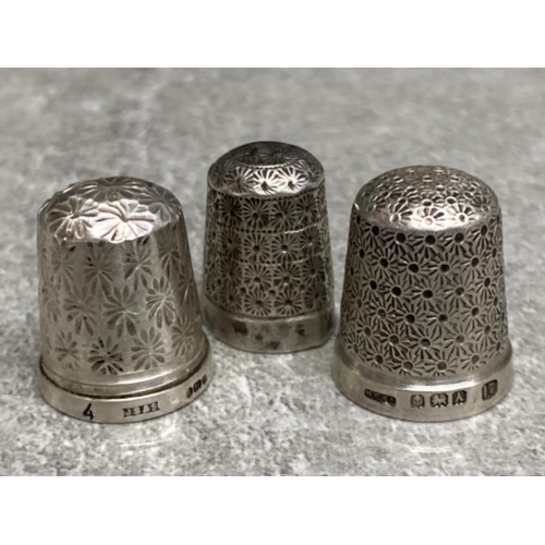 192 - 3 silver thimbles, one by J.Sherwood & Sons Birmingham 1912 one with rubbed marks and one marked for... 