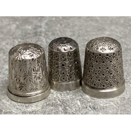 192 - 3 silver thimbles, one by J.Sherwood & Sons Birmingham 1912 one with rubbed marks and one marked for... 