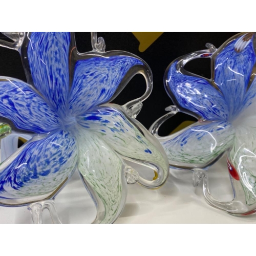 197 - Pair of Murano multi coloured art glass flower ornaments