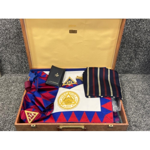 207 - Masonic cases and items including aprons and ribbons