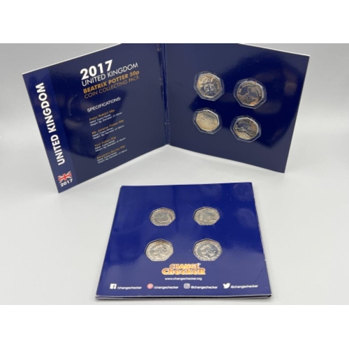 222 - Change checker UK 2017 Beatrix potter 50p coin collection pack x2 uncirculated