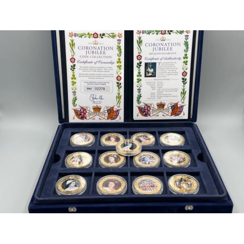 225 - Limited edition 24ct gold plated Coronation jubilee coin collection. Comprising of 13 different coin... 