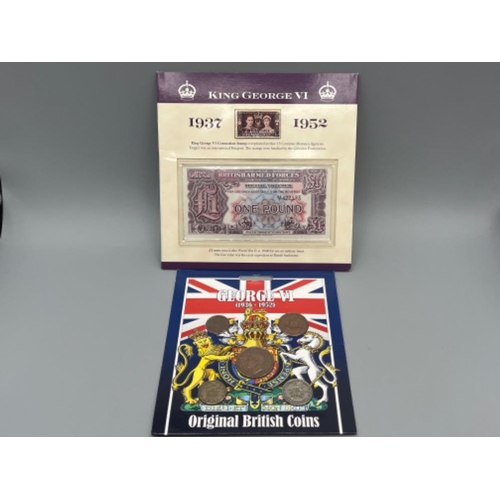 238 - King George VI British armed forces £1 note uncirculated and original British coins George VI collec... 