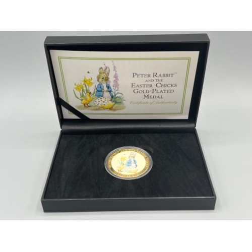 245 - 2019 Peter Rabbit and the Easter chicks gold plated medal with certificate