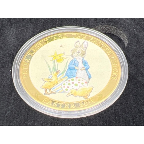 245 - 2019 Peter Rabbit and the Easter chicks gold plated medal with certificate