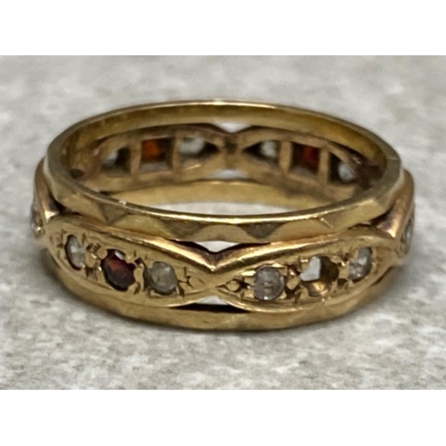 269 - 9ct gold garnet & synthetic spinel eternity ring, (1x garnet missing) size M1/2, 3.6g gross