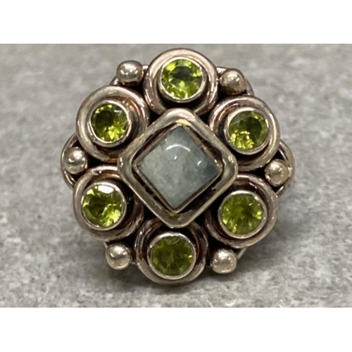 271 - Silver, peridot & labradorite ring, size Q, 15.4g gross