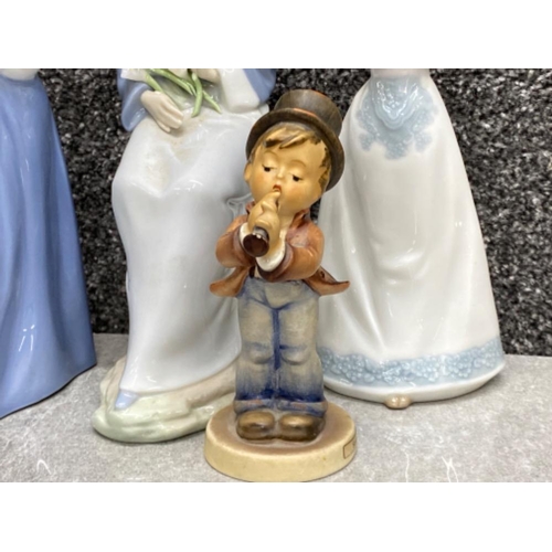 275 - Lladro figure 4972 sitting girl with lilies together with 2x Nao figures & Goebel Hummel figure