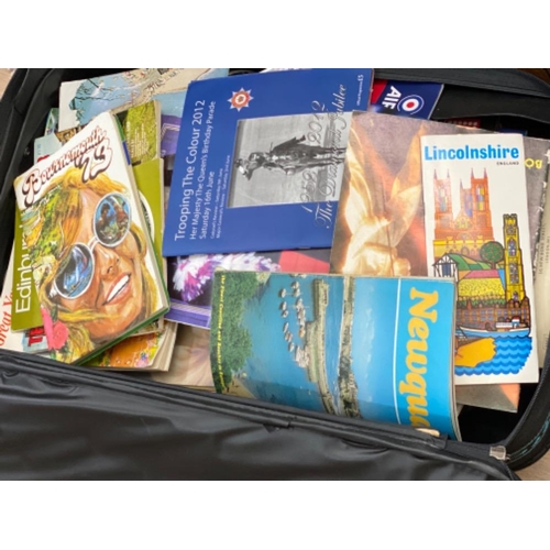 309 - 2x suitcases containing a mixture of vintage toys & magazines, also includes a box of glass ware