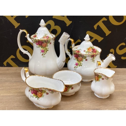 310 - 5x pieces of Royal Albert old country roses tea China, includes tea & coffee pot, creamer, milk jug ... 