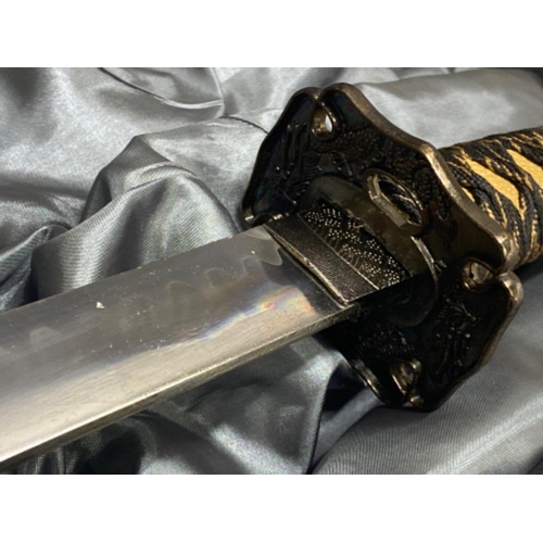 330 - Ornamental “Kawashima steel” katana (samurai sword) with Saya & displayed in protective hardcase